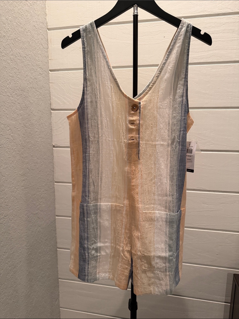 Rip Curl Peach and White Striped Lightweight Jumpsuit